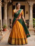 Handloom Narayanpet Cotton Half Saree | Mustard Gold