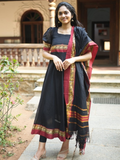Handloom Narayanpet Cotton Unstitched 2-Piece Kurti | Black