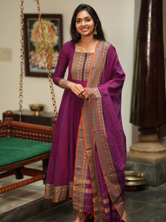 Handloom Narayanpet Cotton Unstitched 2-Piece Kurti | Deep Magenta