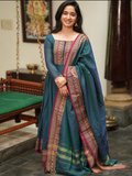 Handloom Narayanpet Cotton Unstitched 2-Piece Kurti | Teal Green