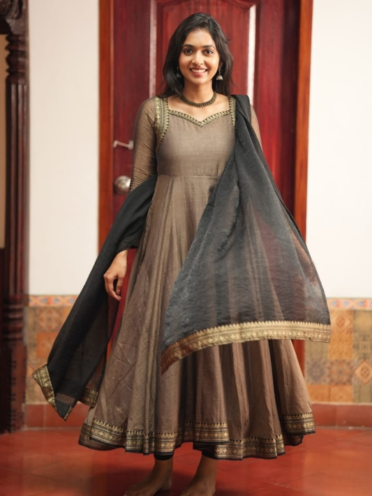 Handloom Narayanpet Cotton Unstitched 2-Piece Kurti | Mushroom Brown
