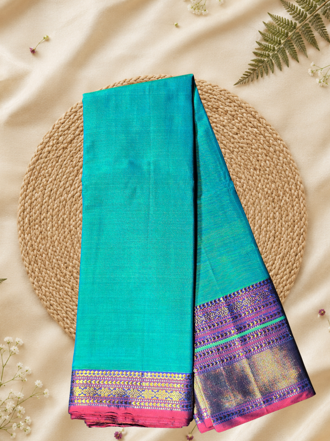 Handloom Narayanpet Cotton Saree | Peacock Blue