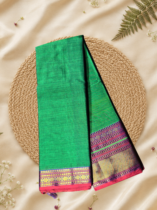 Handloom Narayanpet Cotton Saree | Grass Green