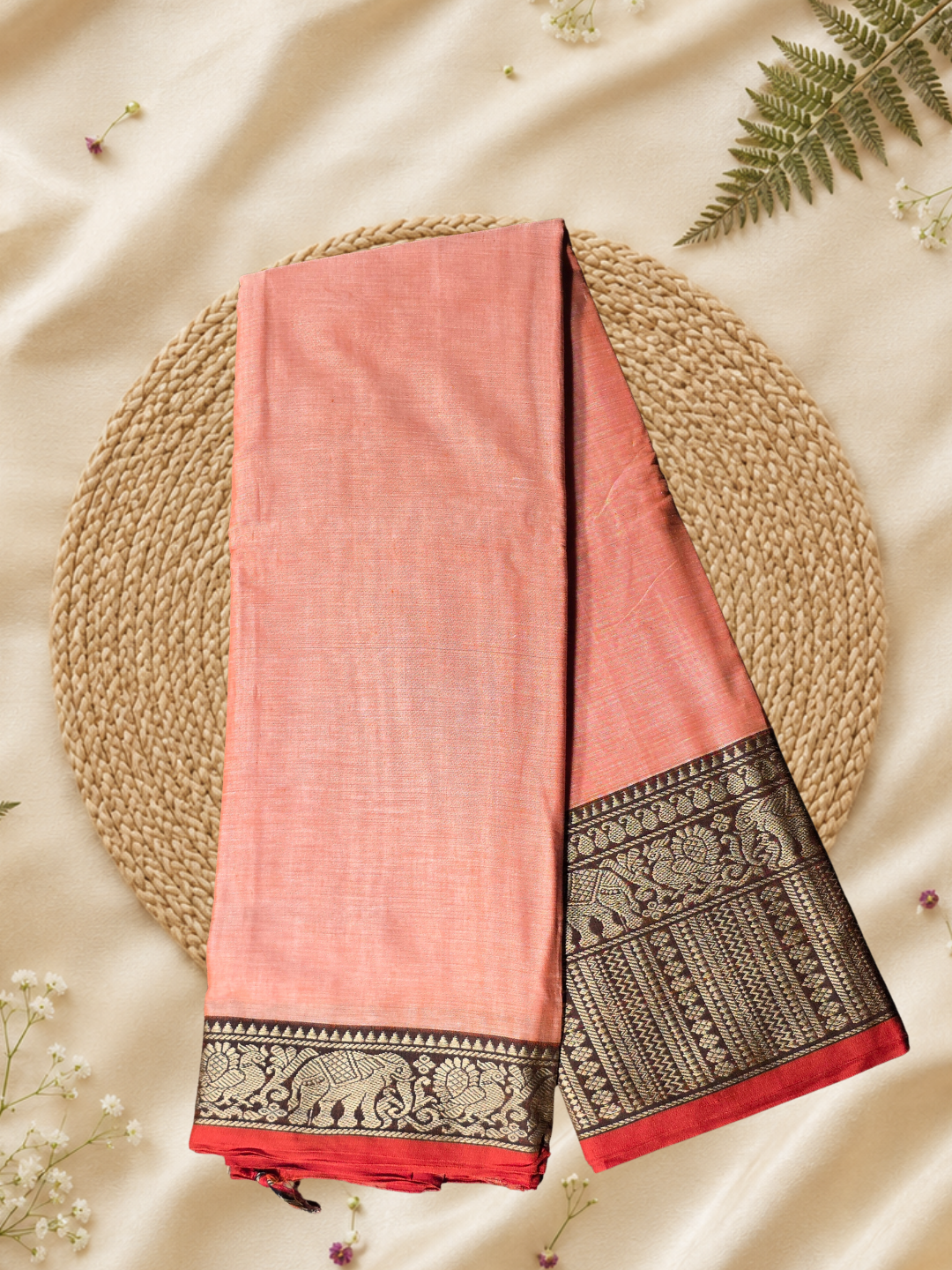 Handloom Narayanpet Cotton Saree | Peach
