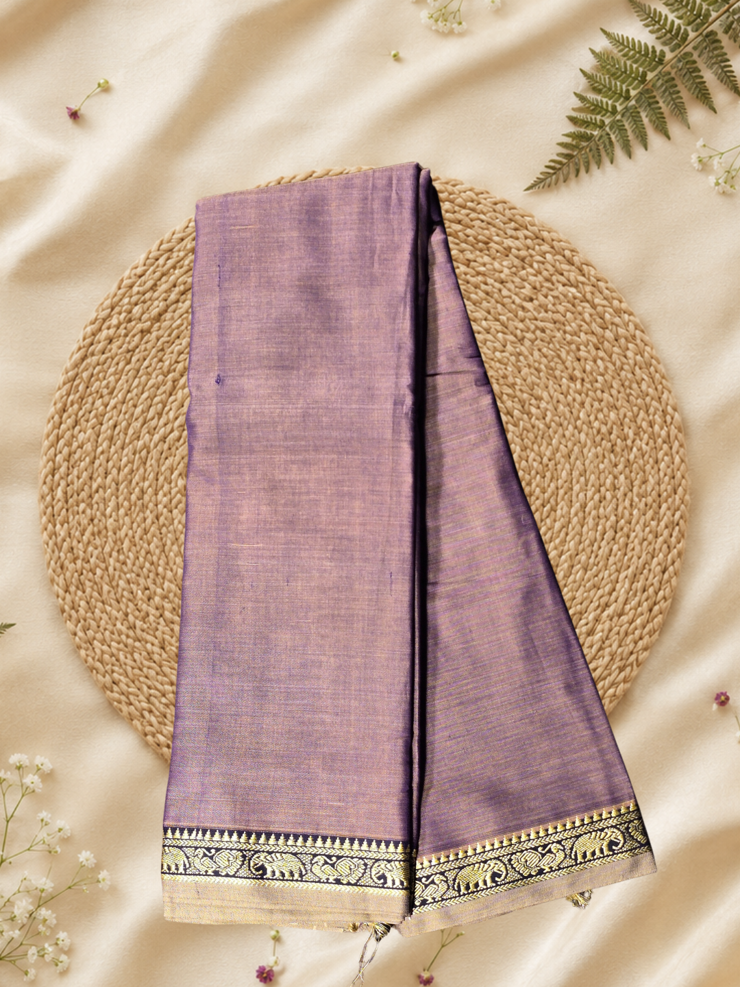Handloom Narayanpet Cotton Saree | Grey Purple