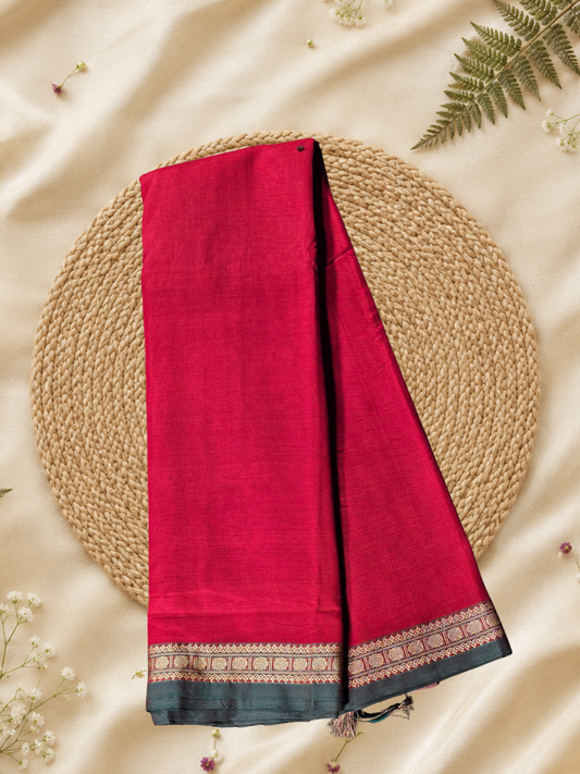 Handloom Narayanpet Cotton Saree | Crimson Red