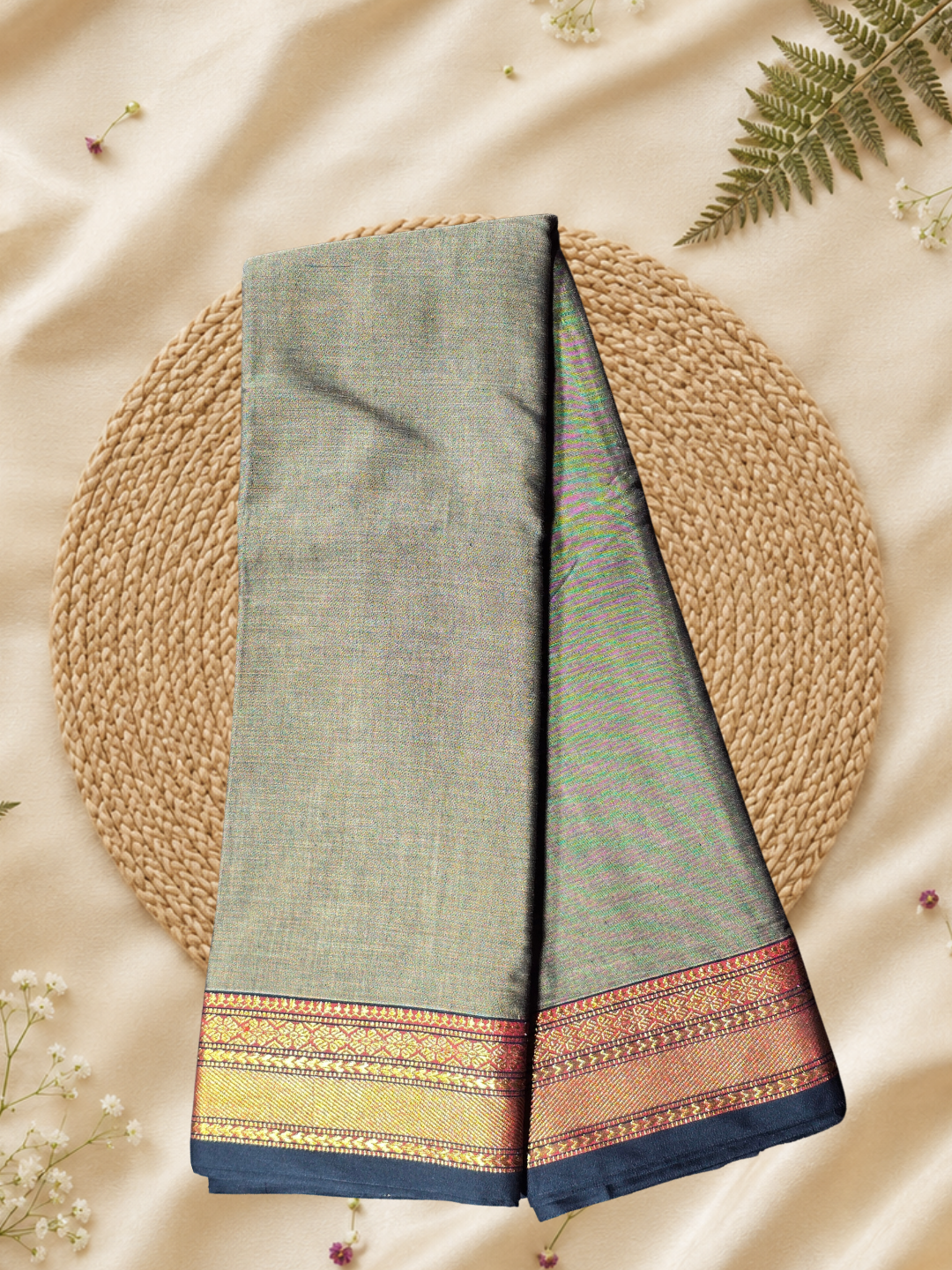Handloom Narayanpet Cotton Saree | Sage Green