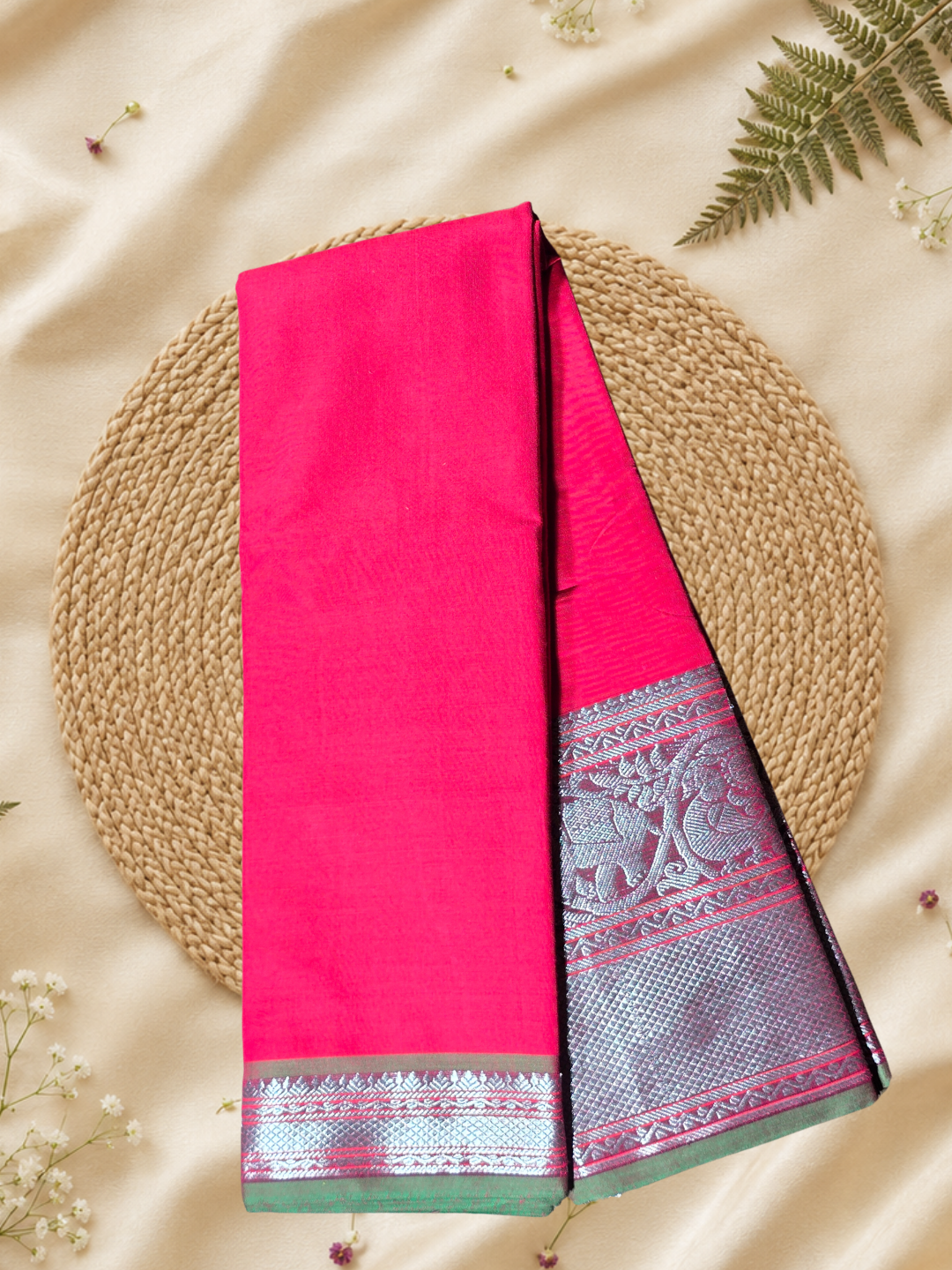 Handloom Narayanpet Cotton Saree | Rani Pink