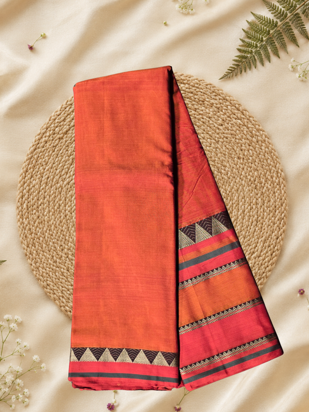 Handloom Narayanpet Cotton Saree | Rust Orange