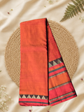 Handloom Narayanpet Cotton Saree | Rust Orange
