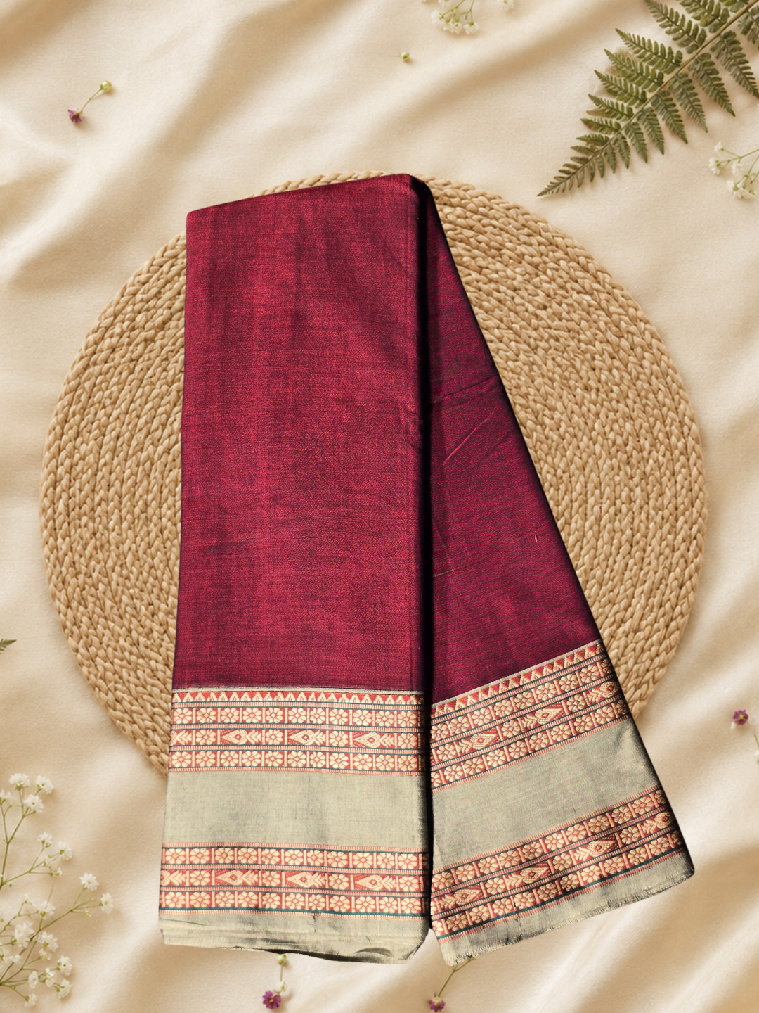 Handloom Narayanpet Cotton Saree | Wine Maroon