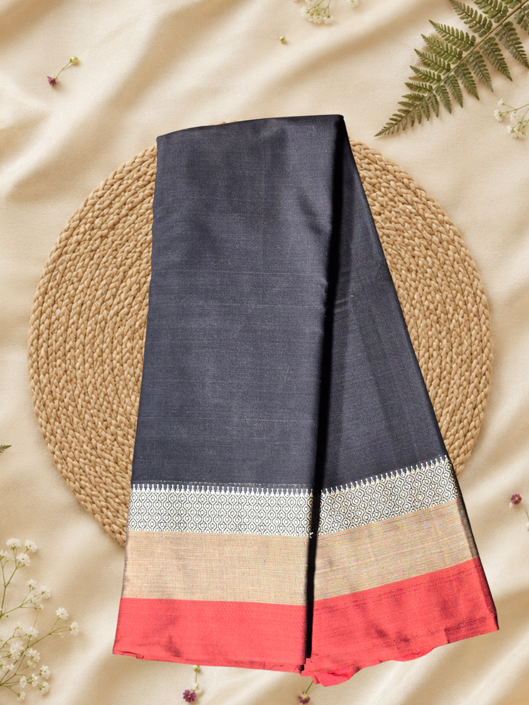 Handloom Narayanpet Cotton Saree | Charcoal Grey