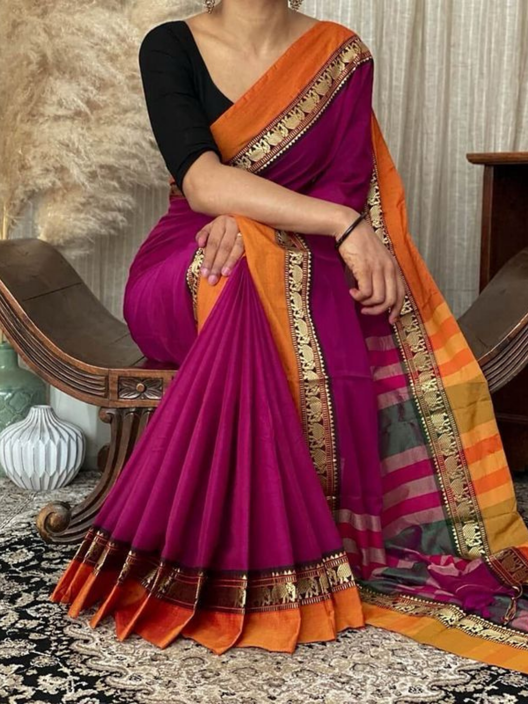Handloom Narayanpet Cotton Saree | Magenta