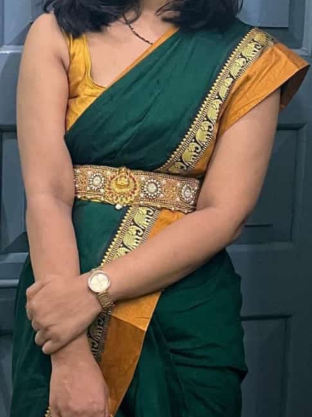 Handloom Narayanpet Cotton Saree | Dark Bottle Green