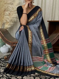 Handloom Narayanpet Cotton Saree | Slate Grey
