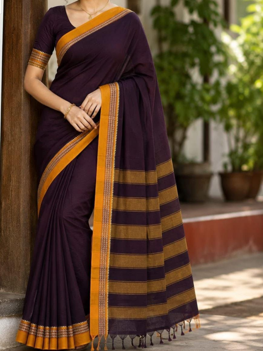 Handloom Narayanpet Cotton Saree | Deep Plum