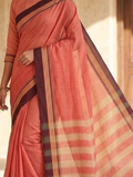Handloom Narayanpet Cotton Saree | Coral Peach