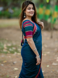 Handloom Narayanpet Cotton Saree | Teal Blue