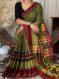 Handloom Narayanpet Cotton Saree | Olive Green