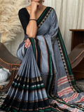 Handloom Narayanpet Cotton Saree | Slate Grey