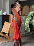 Handloom Narayanpet Cotton Saree | Orange Red