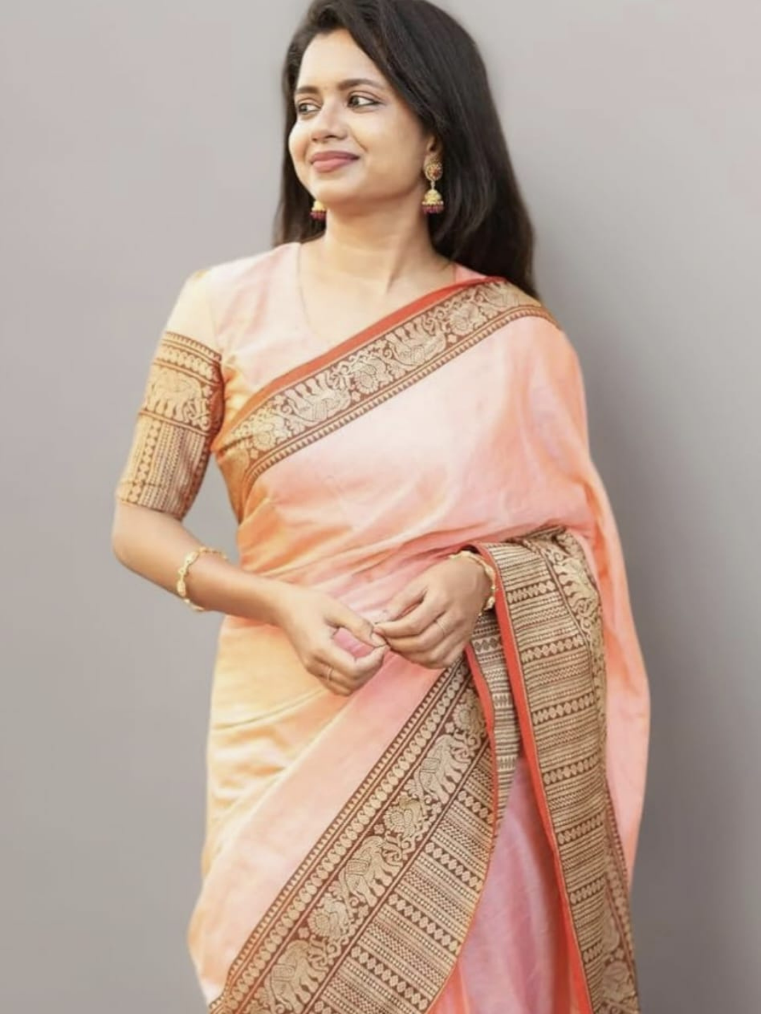 Handloom Narayanpet Cotton Saree | Blush Peach