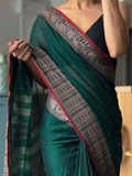 Handloom Narayanpet Cotton Saree | Bottle Green