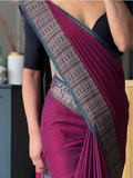 Handloom Narayanpet Cotton Saree | Magenta Plum