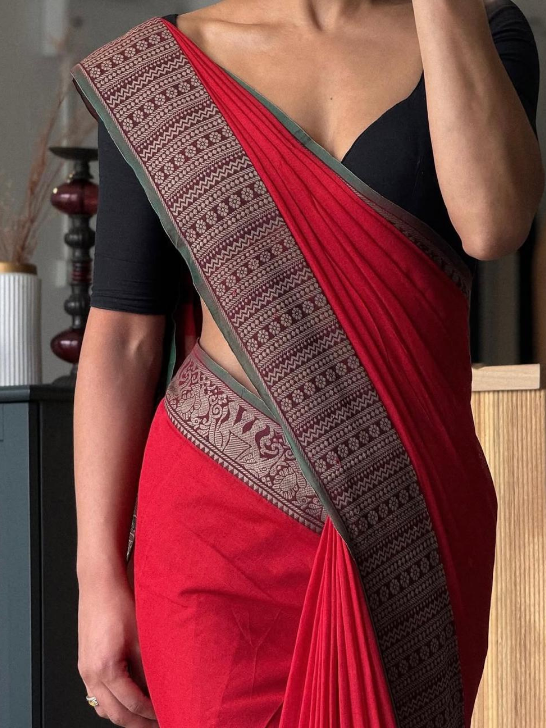 Handloom Narayanpet Cotton Saree | Bright Red