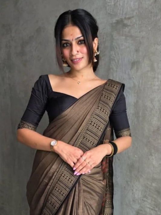 Handloom Narayanpet Cotton Saree | Bronze Taupe