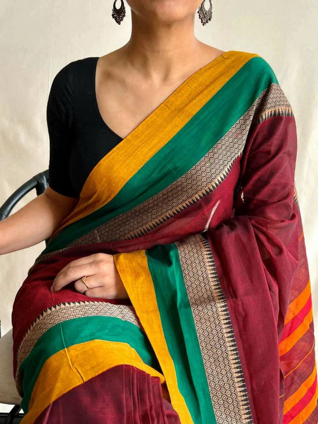 Handloom Narayanpet Cotton Saree | Deep Maroon