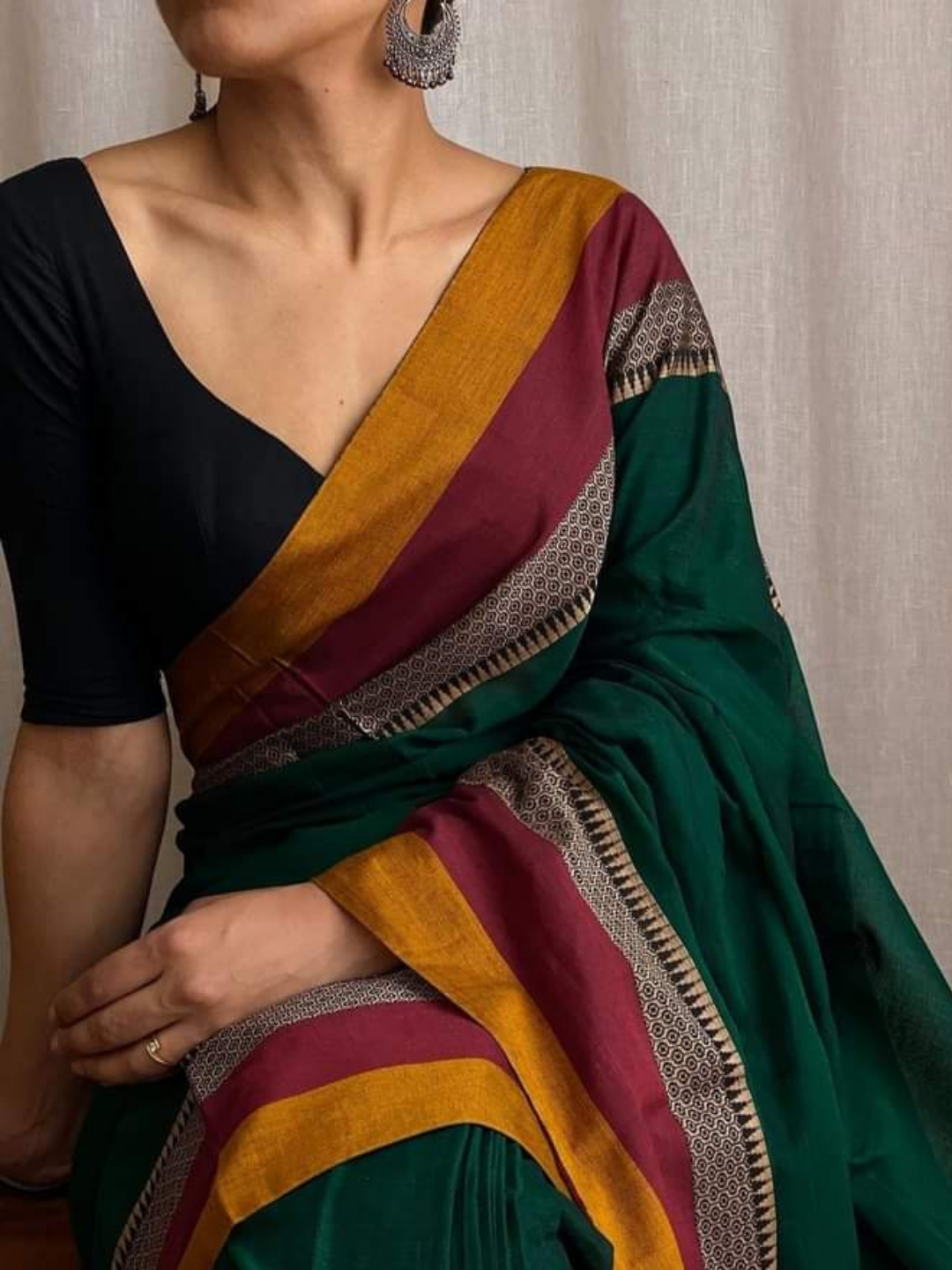 Handloom Narayanpet Cotton Saree | Bottle Green