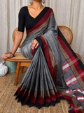 Handloom Narayanpet Cotton Saree | Slate Grey