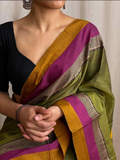 Handloom Narayanpet Cotton Saree | Olive Green