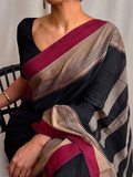 Handloom Narayanpet Cotton Saree | Black Charcoal