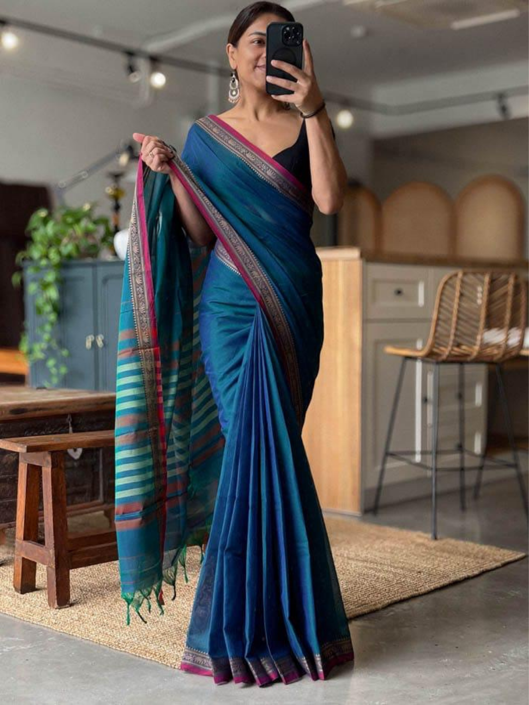 Handloom Narayanpet Cotton Saree | Royal Blue
