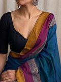 Handloom Narayanpet Cotton Saree | Teal Blue