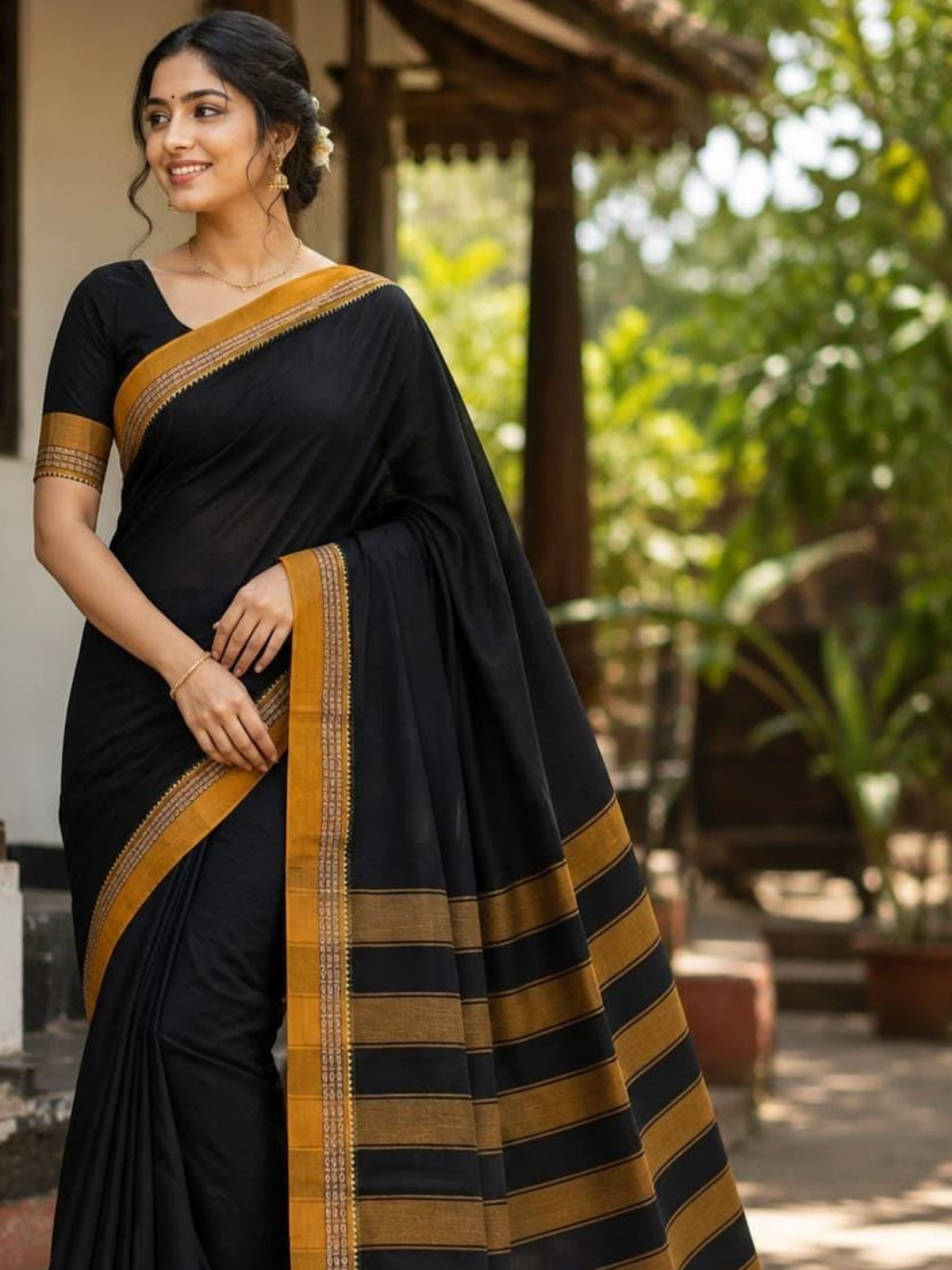 Handloom Narayanpet Cotton Saree | Black