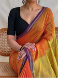 Handloom Narayanpet Cotton Saree | Orange To Mustard Yellow