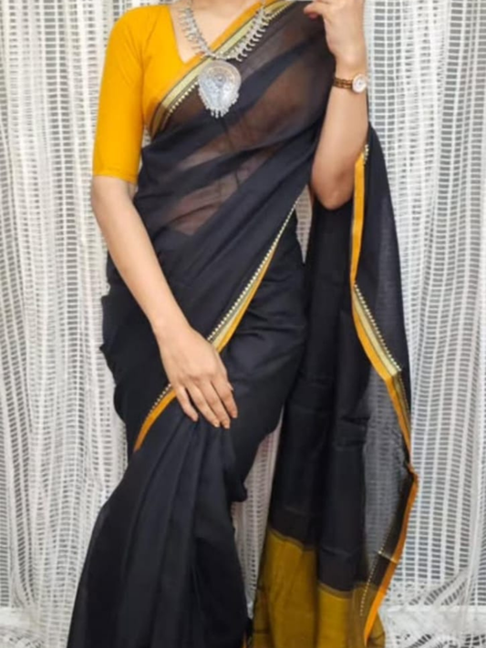 Handloom Narayanpet Cotton Saree | Black