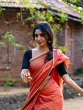 Handloom Narayanpet Cotton Saree | Coral Orange