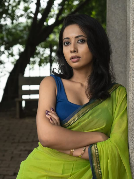 Handloom Narayanpet Cotton Saree | Lime Green