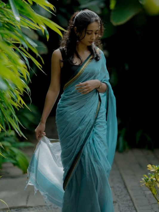 Handloom Narayanpet Cotton Saree | Powder Blue