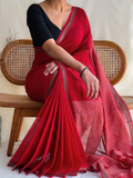Handloom Narayanpet Cotton Saree | Bright Red