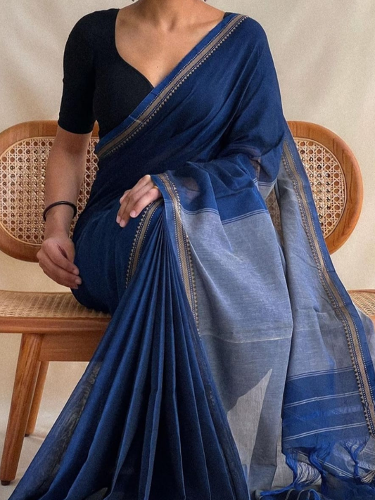 Handloom Narayanpet Cotton Saree | Navy Blue