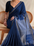 Handloom Narayanpet Cotton Saree | Navy Blue