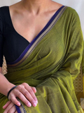 Handloom Narayanpet Cotton Saree | Olive Green