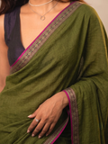 Handloom Narayanpet Cotton Saree | Olive Green