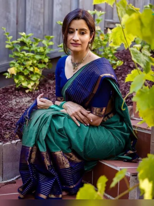 Handloom Narayanpet Cotton Saree | Turquoise Green