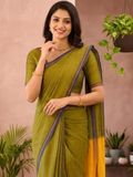 Handloom Narayanpet Cotton Saree | Mustard Olive